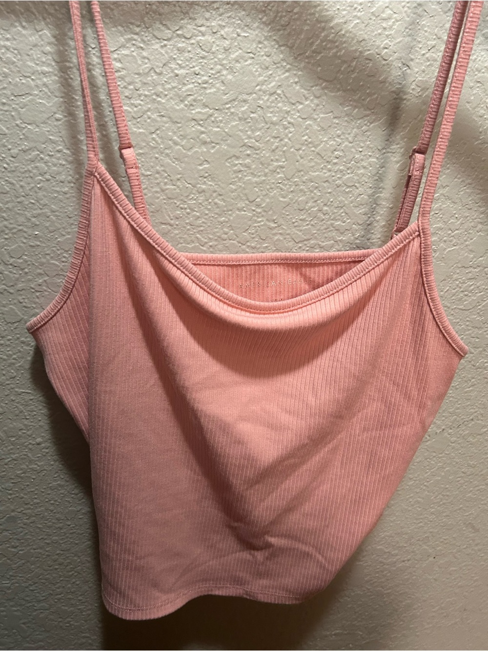 Ribbed Pink Crop Cowl Neck Tank